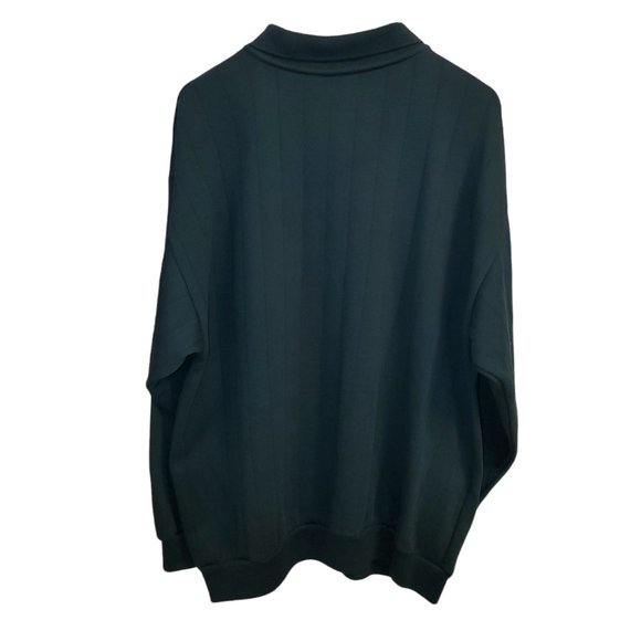 VTG 90s L/S Fleece Polo Sweatshirt Collared Pullover XXL Forest Green - Picture 3 of 4